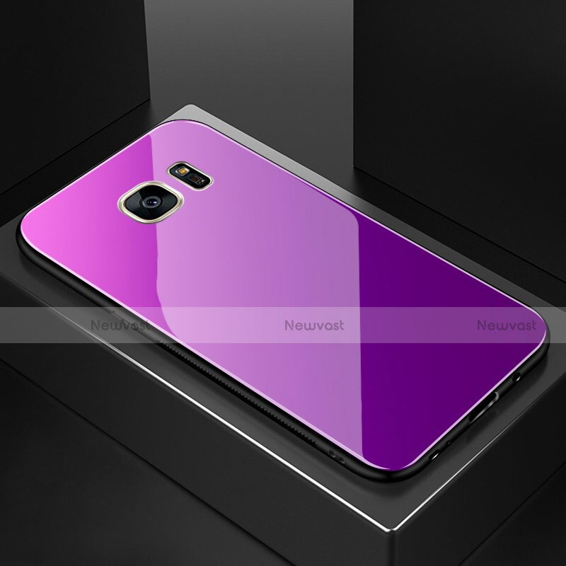 Silicone Frame Mirror Rainbow Gradient Case Cover for Samsung Galaxy S7 Edge G935F Purple