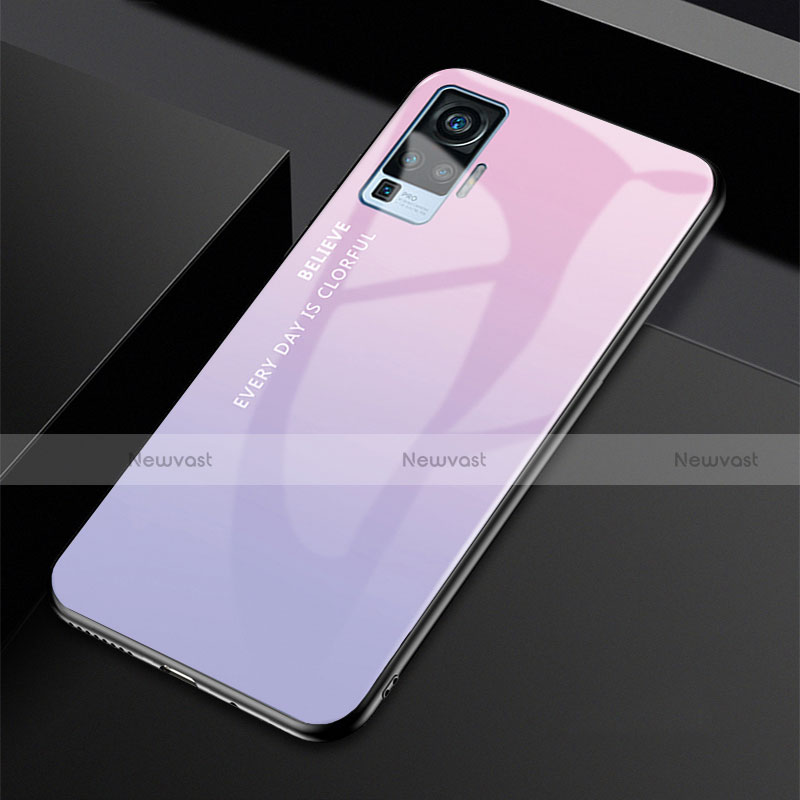 Silicone Frame Mirror Rainbow Gradient Case Cover for Vivo X50 Pro 5G