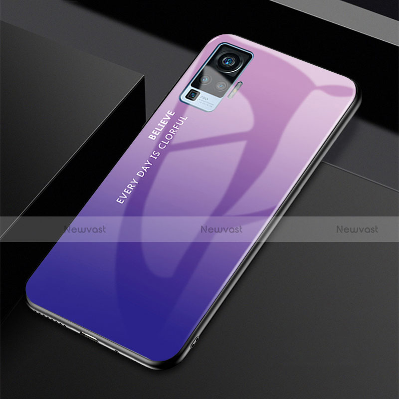 Silicone Frame Mirror Rainbow Gradient Case Cover for Vivo X50 Pro 5G Purple