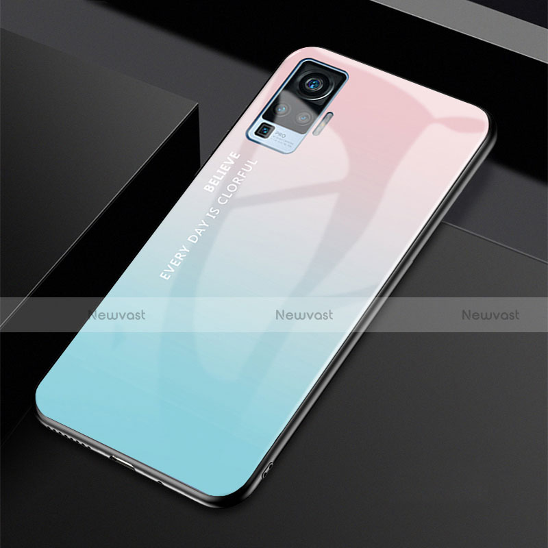 Silicone Frame Mirror Rainbow Gradient Case Cover for Vivo X50 Pro 5G Sky Blue