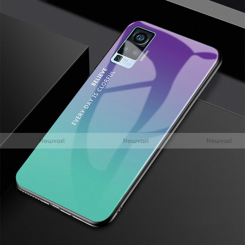 Silicone Frame Mirror Rainbow Gradient Case Cover for Vivo X51 5G