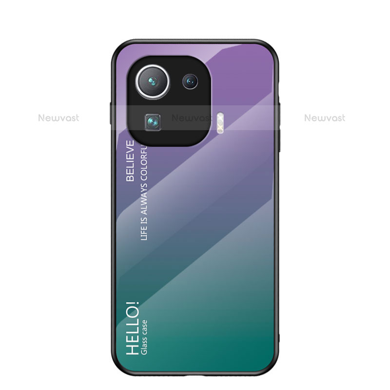 Silicone Frame Mirror Rainbow Gradient Case Cover for Xiaomi Mi 11 Pro 5G Purple
