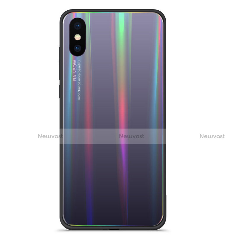 Silicone Frame Mirror Rainbow Gradient Case Cover for Xiaomi Mi 8 Explorer Gray