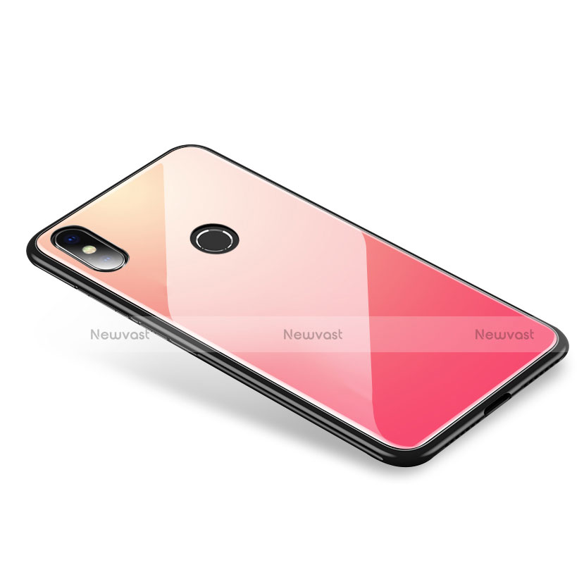 Silicone Frame Mirror Rainbow Gradient Case Cover for Xiaomi Mi 8 Hot Pink