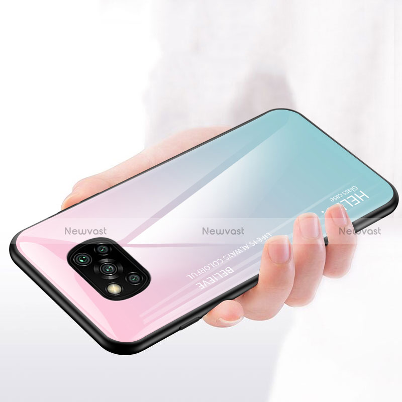 Silicone Frame Mirror Rainbow Gradient Case Cover for Xiaomi Poco X3 NFC