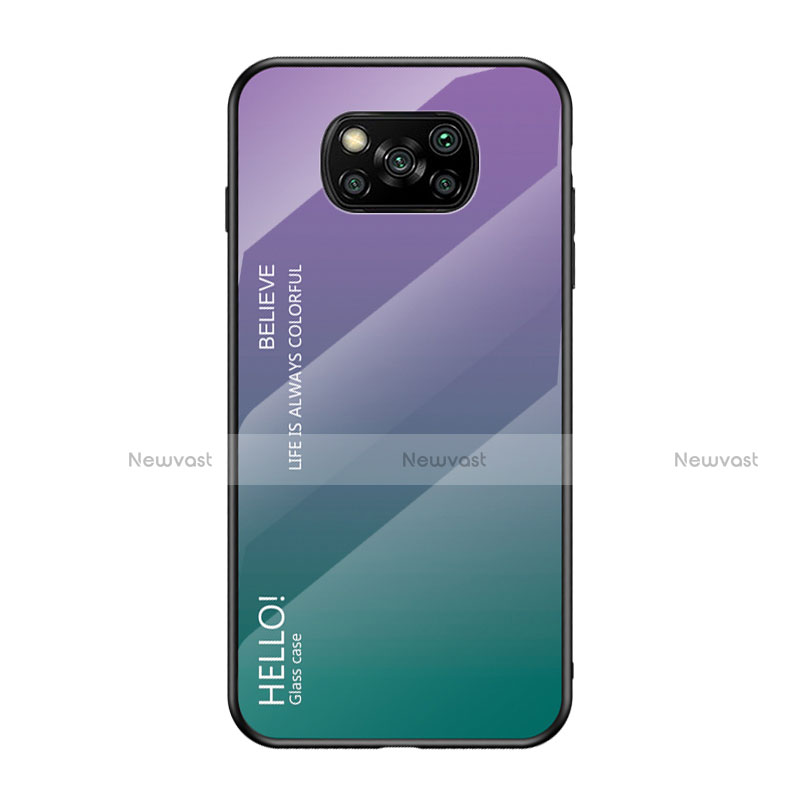 Silicone Frame Mirror Rainbow Gradient Case Cover for Xiaomi Poco X3 NFC Purple