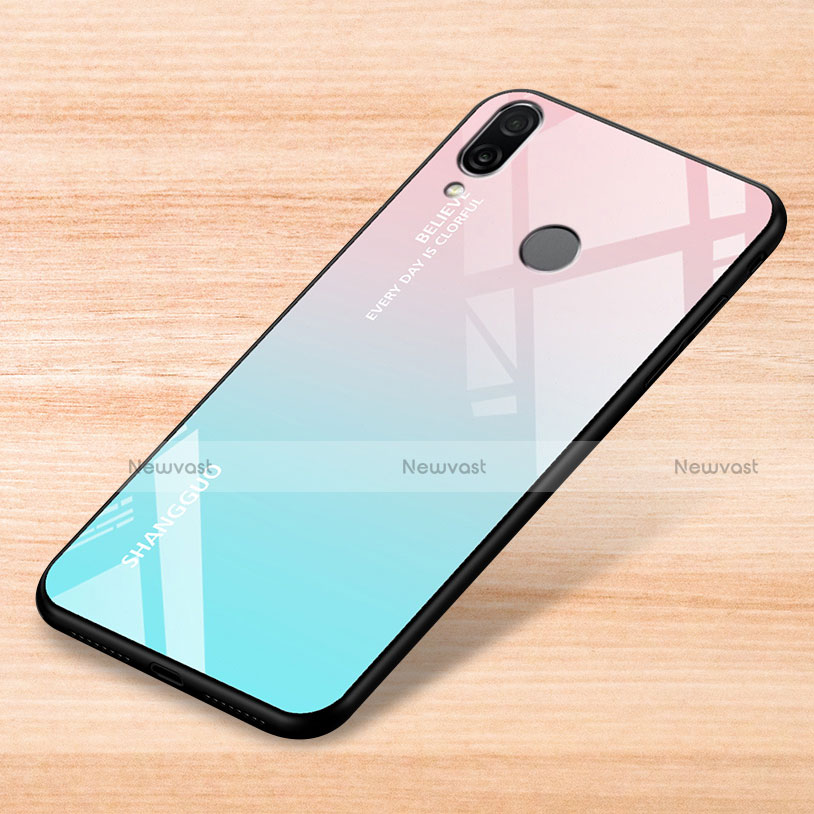 Silicone Frame Mirror Rainbow Gradient Case Cover for Xiaomi Redmi Note 7 Sky Blue