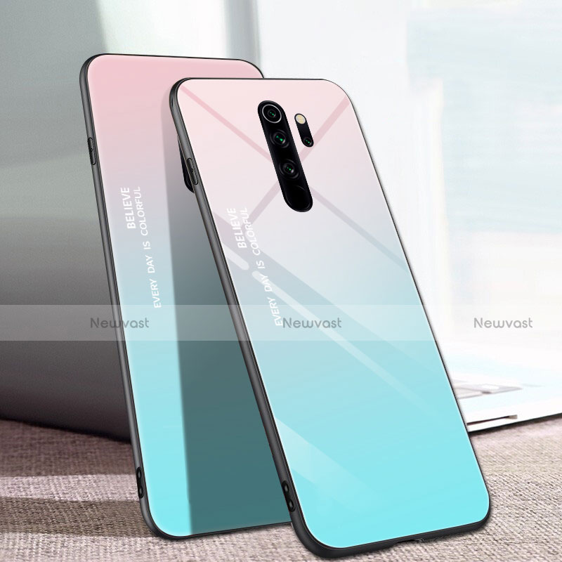 Silicone Frame Mirror Rainbow Gradient Case Cover for Xiaomi Redmi Note 8 Pro Cyan