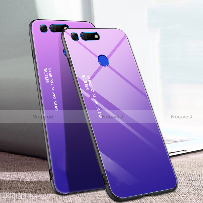Silicone Frame Mirror Rainbow Gradient Case Cover H01 for Huawei Honor View 20 Purple