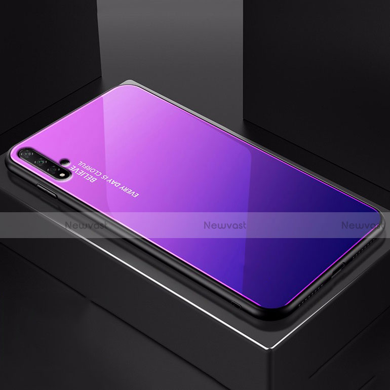 Silicone Frame Mirror Rainbow Gradient Case Cover H01 for Huawei Nova 5T Purple