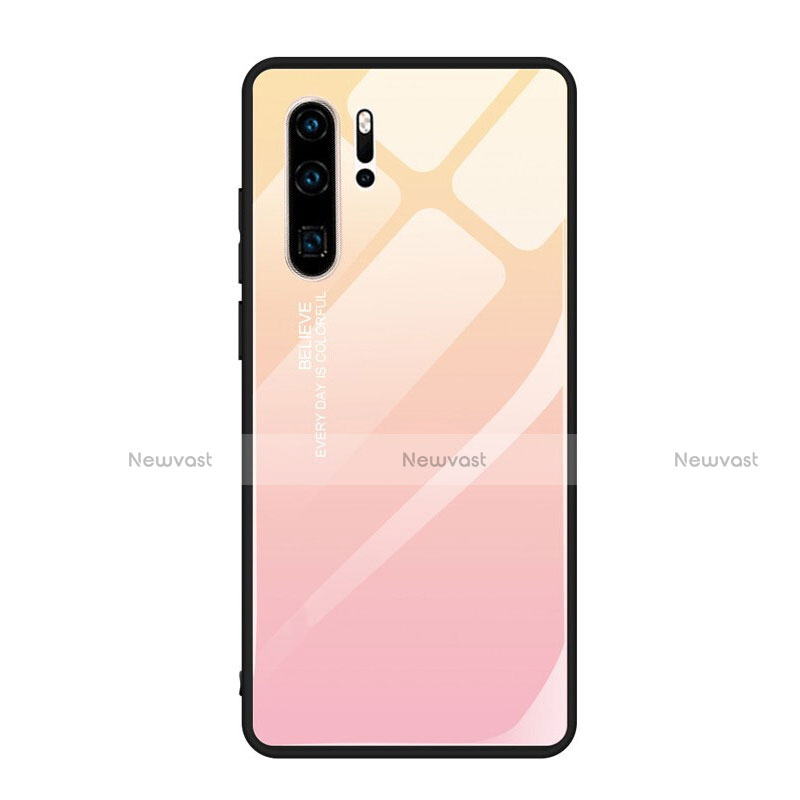Silicone Frame Mirror Rainbow Gradient Case Cover H01 for Huawei P30 Pro Pink