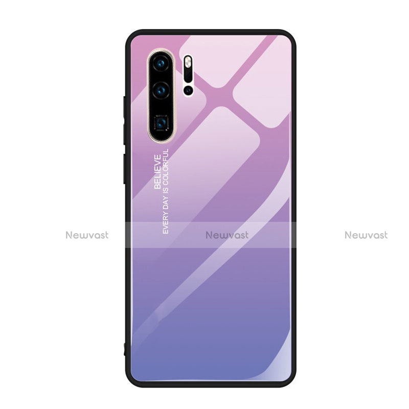 Silicone Frame Mirror Rainbow Gradient Case Cover H01 for Huawei P30 Pro Purple