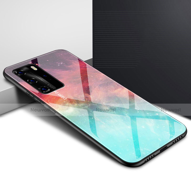 Silicone Frame Mirror Rainbow Gradient Case Cover H01 for Huawei P40 Pro Mixed