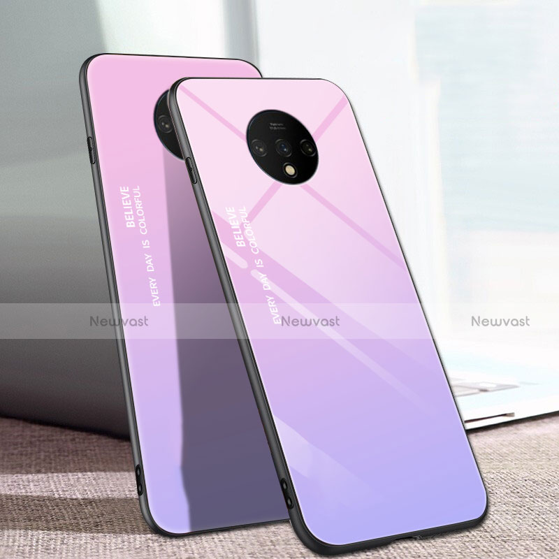 Silicone Frame Mirror Rainbow Gradient Case Cover H01 for OnePlus 7T