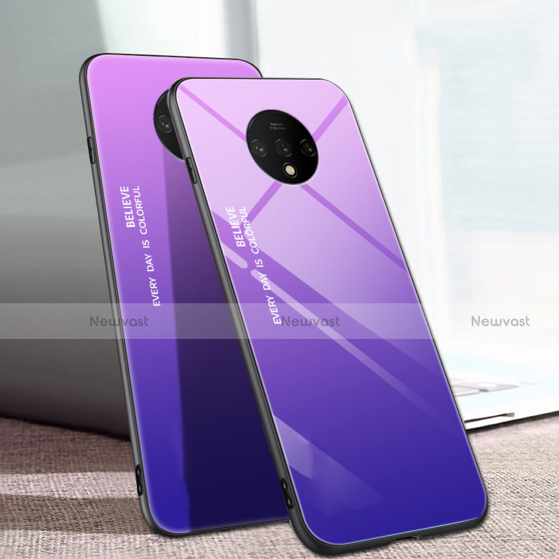 Silicone Frame Mirror Rainbow Gradient Case Cover H01 for OnePlus 7T Purple