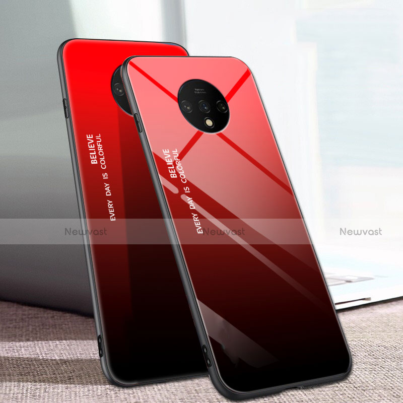 Silicone Frame Mirror Rainbow Gradient Case Cover H01 for OnePlus 7T Red