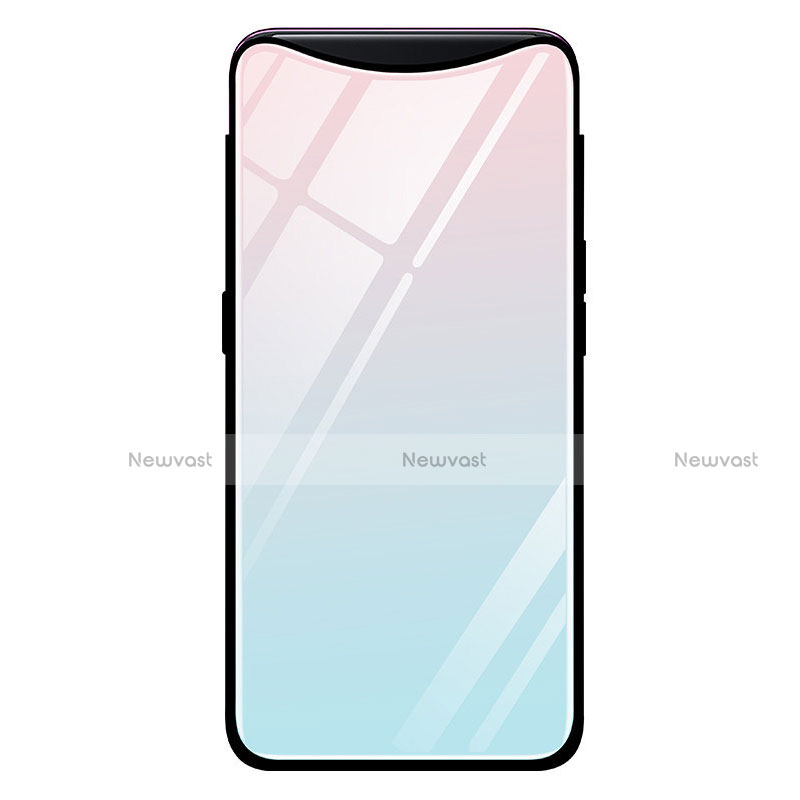 Silicone Frame Mirror Rainbow Gradient Case Cover H01 for Oppo Find X Super Flash Edition Cyan