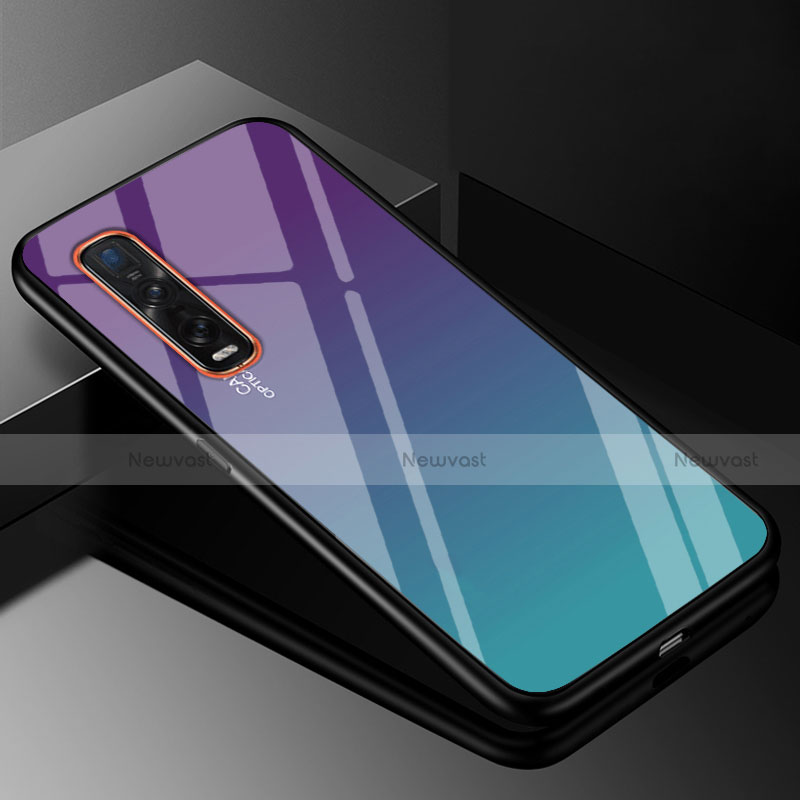 Silicone Frame Mirror Rainbow Gradient Case Cover H01 for Oppo Find X2 Pro Cyan