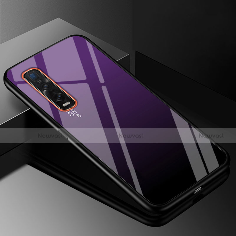 Silicone Frame Mirror Rainbow Gradient Case Cover H01 for Oppo Find X2 Pro Purple