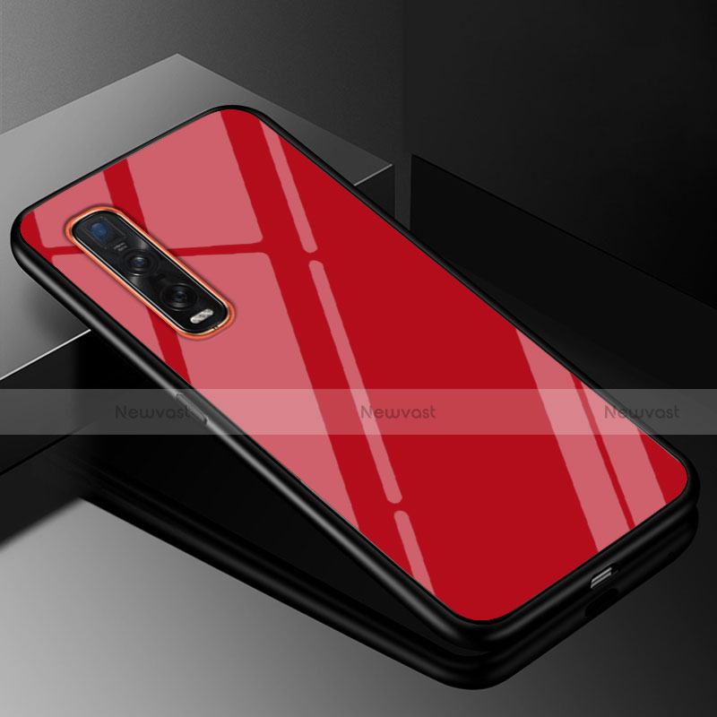 Silicone Frame Mirror Rainbow Gradient Case Cover H01 for Oppo Find X2 Pro Red