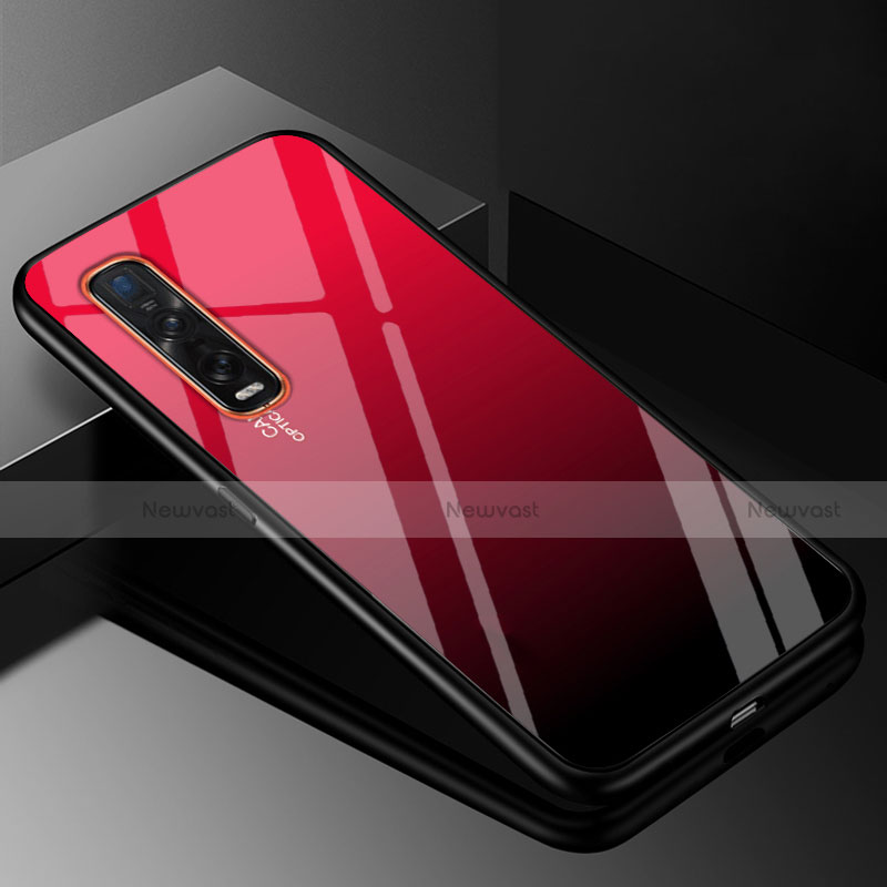 Silicone Frame Mirror Rainbow Gradient Case Cover H01 for Oppo Find X2 Pro Red and Black