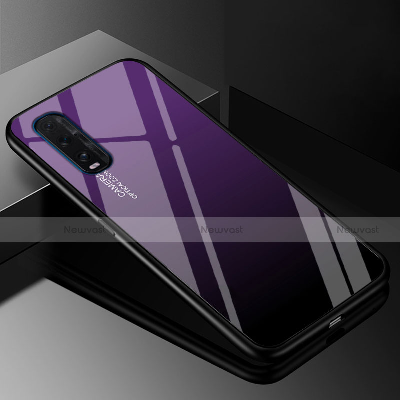 Silicone Frame Mirror Rainbow Gradient Case Cover H01 for Oppo Find X2 Purple