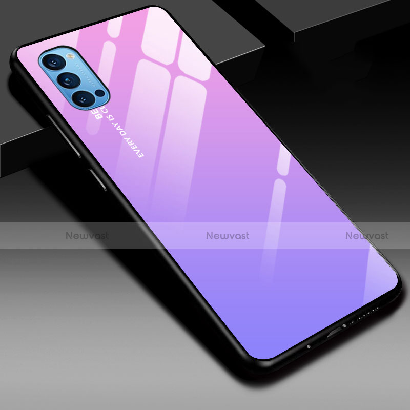 Silicone Frame Mirror Rainbow Gradient Case Cover H01 for Oppo Reno4 5G