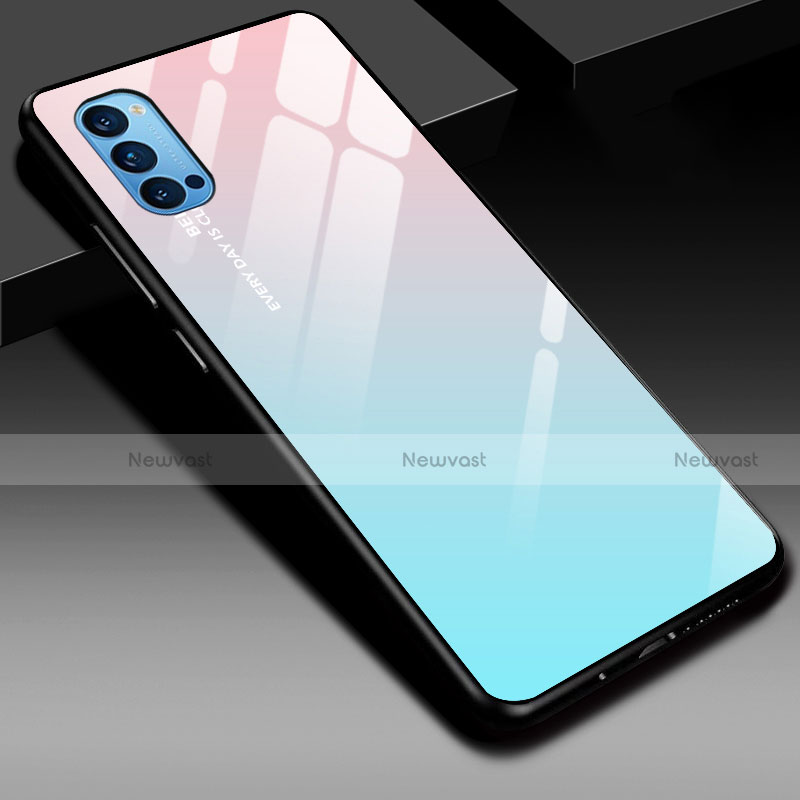 Silicone Frame Mirror Rainbow Gradient Case Cover H01 for Oppo Reno4 5G