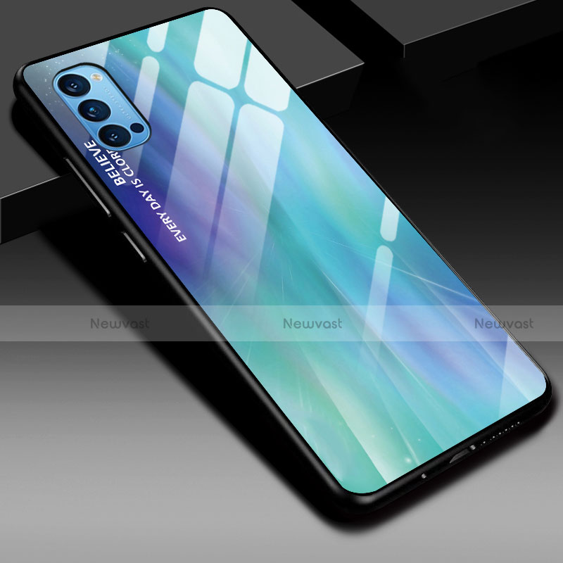 Silicone Frame Mirror Rainbow Gradient Case Cover H01 for Oppo Reno4 5G
