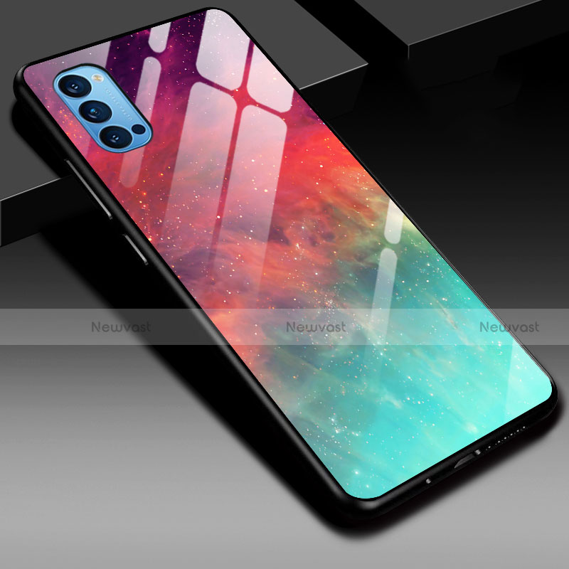 Silicone Frame Mirror Rainbow Gradient Case Cover H01 for Oppo Reno4 5G