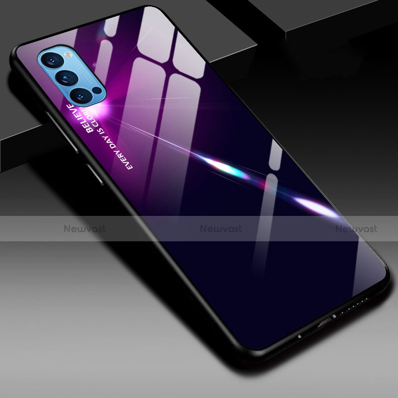 Silicone Frame Mirror Rainbow Gradient Case Cover H01 for Oppo Reno4 5G Purple and Blue