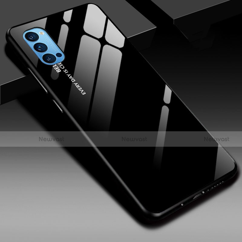 Silicone Frame Mirror Rainbow Gradient Case Cover H01 for Oppo Reno4 Pro 5G Black