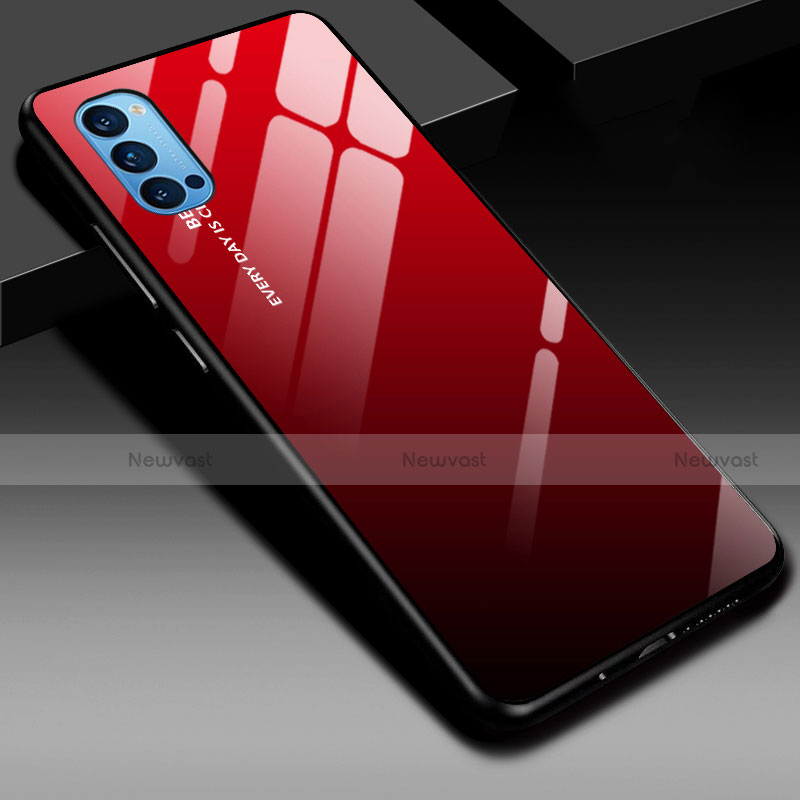 Silicone Frame Mirror Rainbow Gradient Case Cover H01 for Oppo Reno4 Pro 5G Red