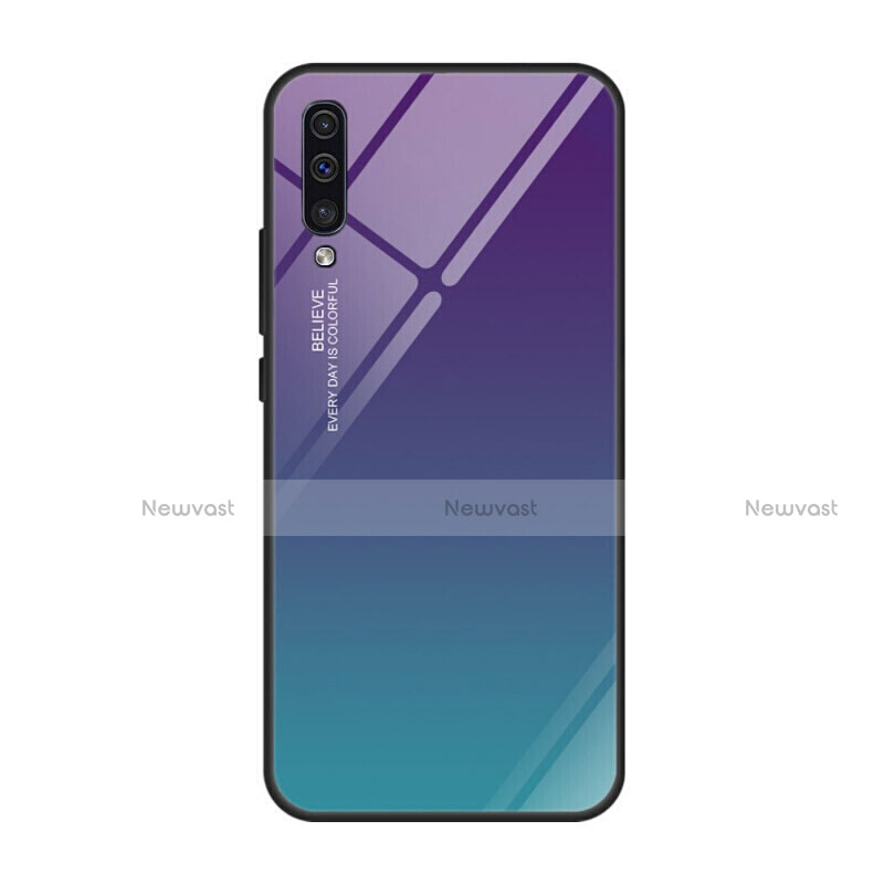 Silicone Frame Mirror Rainbow Gradient Case Cover H01 for Samsung Galaxy A70 Purple