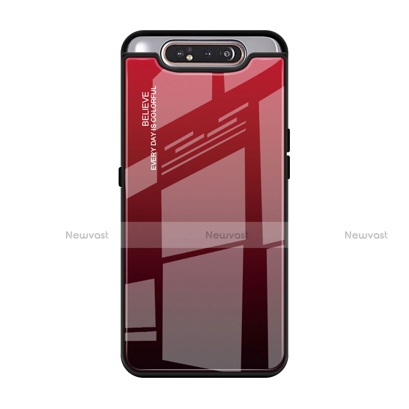 Silicone Frame Mirror Rainbow Gradient Case Cover H01 for Samsung Galaxy A80 Red