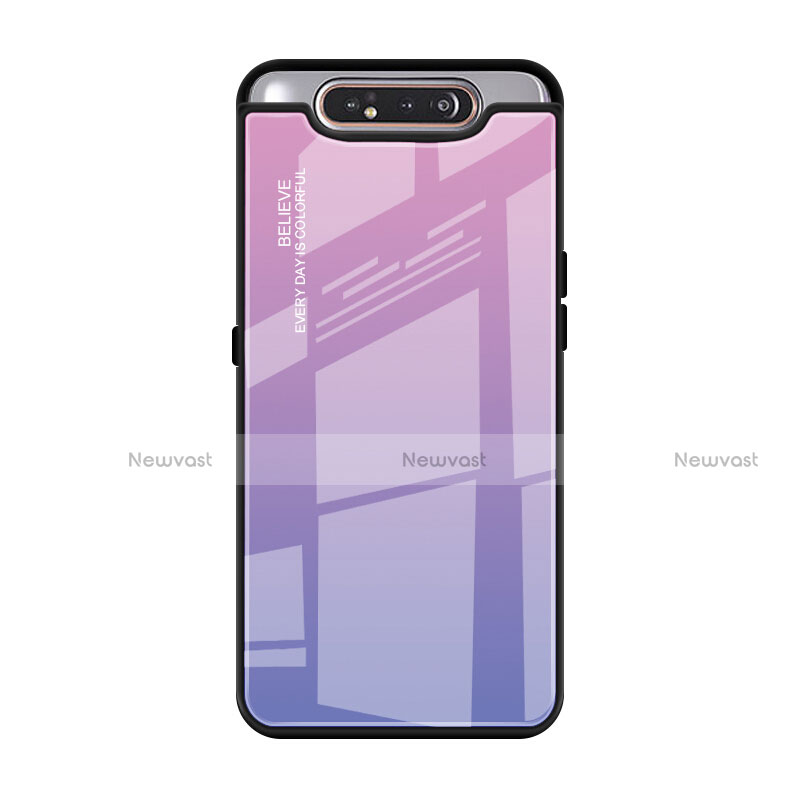 Silicone Frame Mirror Rainbow Gradient Case Cover H01 for Samsung Galaxy A90 4G Purple