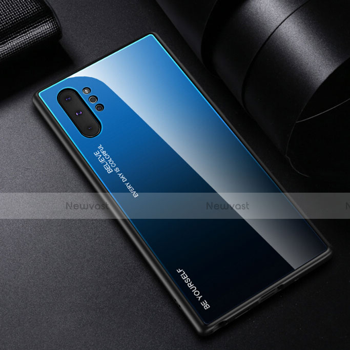 Silicone Frame Mirror Rainbow Gradient Case Cover H01 for Samsung Galaxy Note 10 Plus 5G Blue