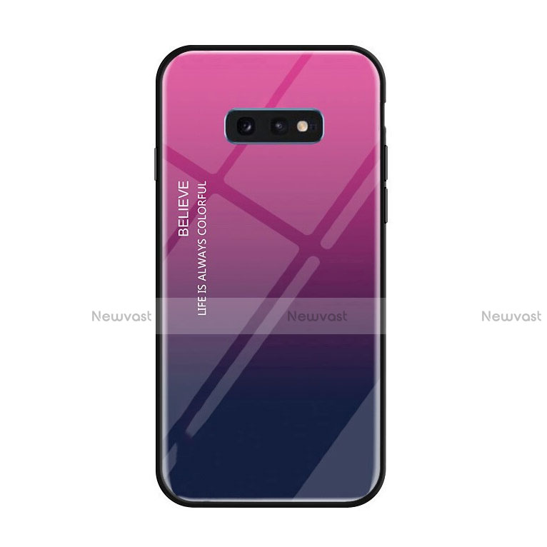 Silicone Frame Mirror Rainbow Gradient Case Cover H01 for Samsung Galaxy S10e Hot Pink
