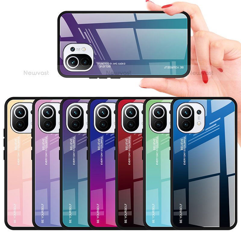 Silicone Frame Mirror Rainbow Gradient Case Cover H01 for Xiaomi Mi 11 5G