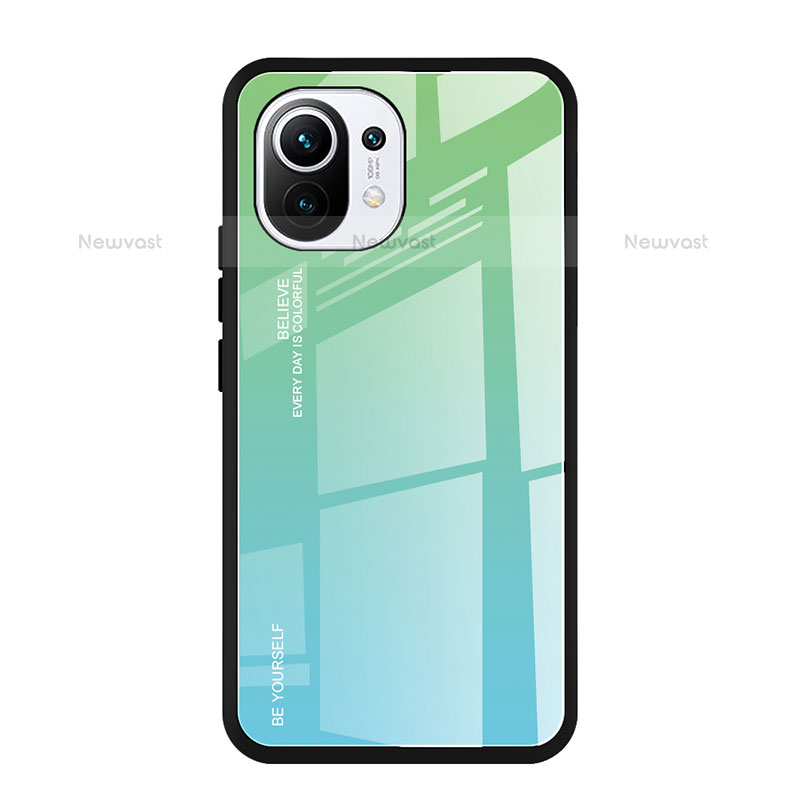 Silicone Frame Mirror Rainbow Gradient Case Cover H01 for Xiaomi Mi 11 5G Green