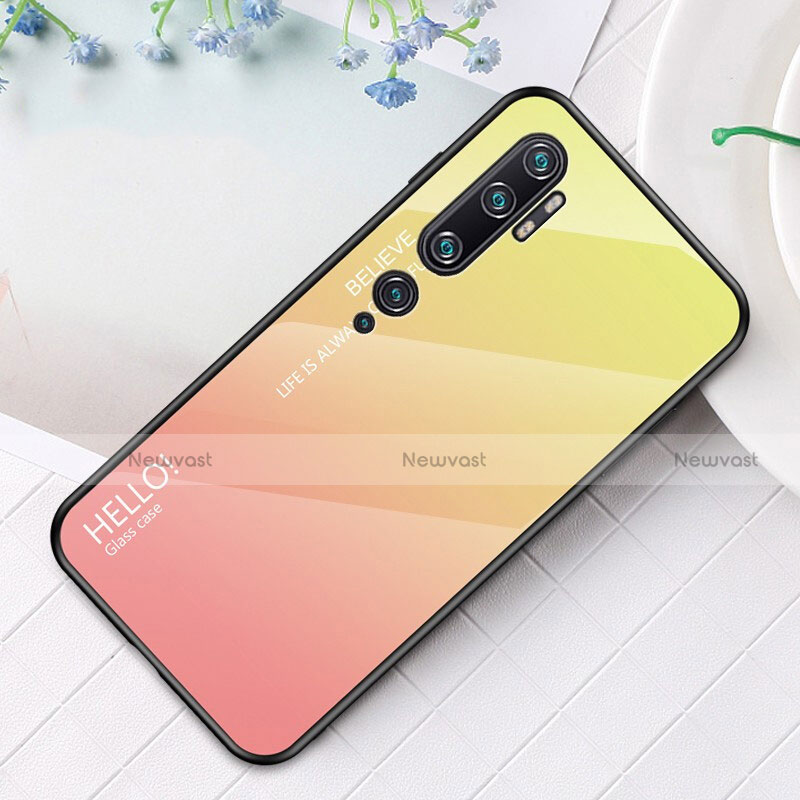 Silicone Frame Mirror Rainbow Gradient Case Cover H01 for Xiaomi Mi Note 10 Yellow