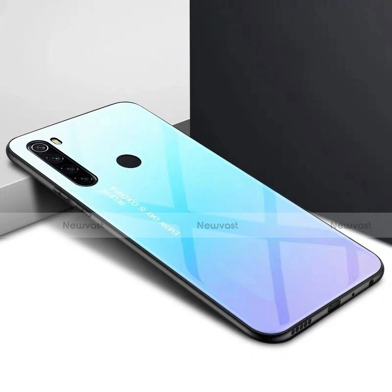 Silicone Frame Mirror Rainbow Gradient Case Cover H01 for Xiaomi Redmi Note 8 (2021) Cyan