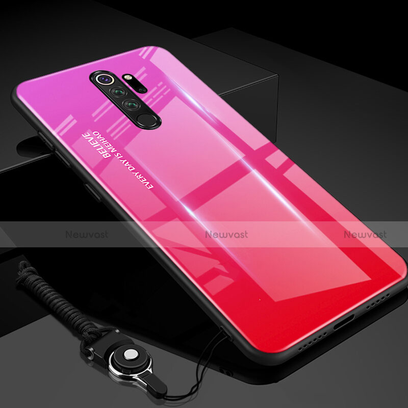 Silicone Frame Mirror Rainbow Gradient Case Cover H01 for Xiaomi Redmi Note 8 Pro Hot Pink