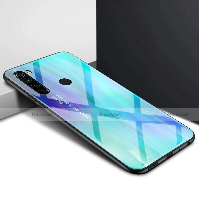 Silicone Frame Mirror Rainbow Gradient Case Cover H01 for Xiaomi Redmi Note 8 Sky Blue