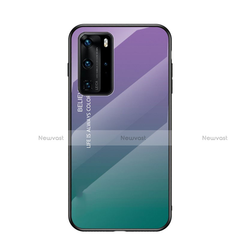 Silicone Frame Mirror Rainbow Gradient Case Cover H02 for Huawei P40 Pro Purple