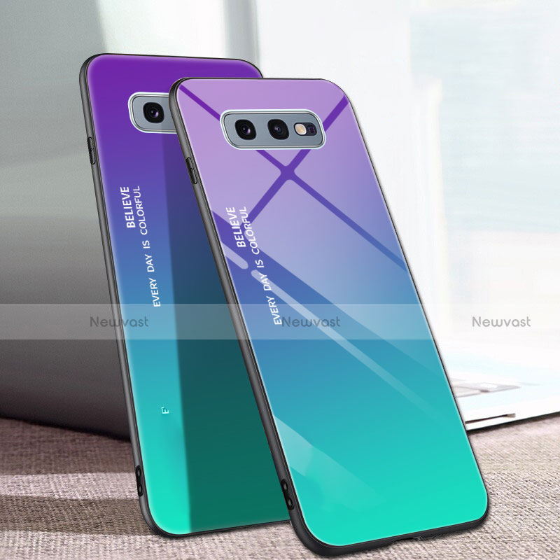 Silicone Frame Mirror Rainbow Gradient Case Cover H02 for Samsung Galaxy S10e Green