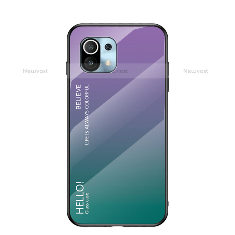 Silicone Frame Mirror Rainbow Gradient Case Cover H02 for Xiaomi Mi 11 5G Purple