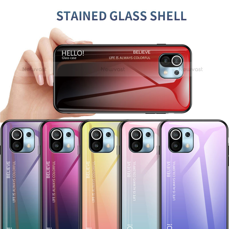 Silicone Frame Mirror Rainbow Gradient Case Cover H02 for Xiaomi Mi 11 Lite 5G