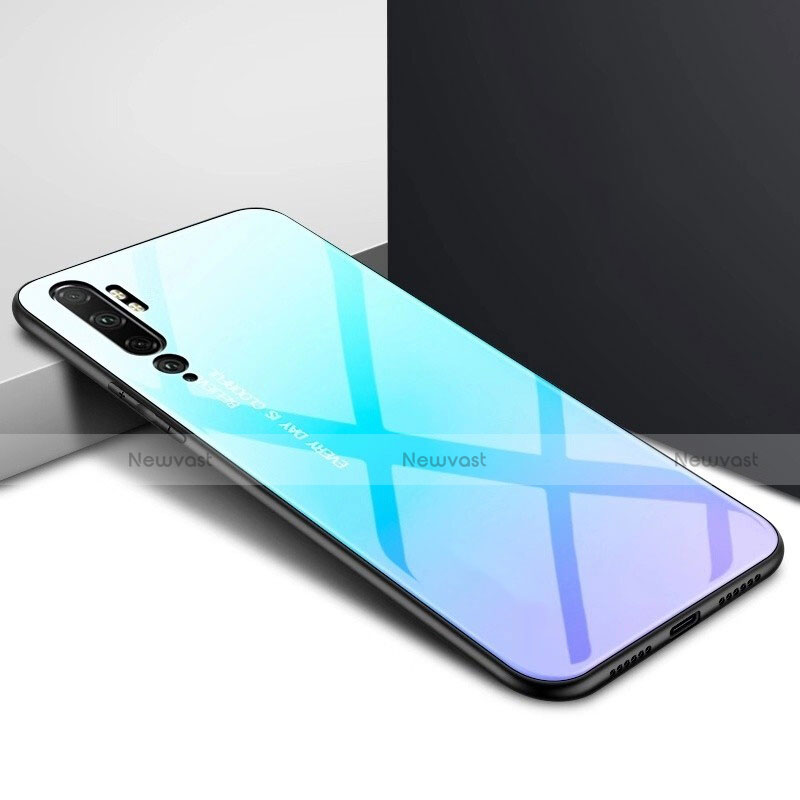 Silicone Frame Mirror Rainbow Gradient Case Cover H02 for Xiaomi Mi Note 10 Pro Sky Blue