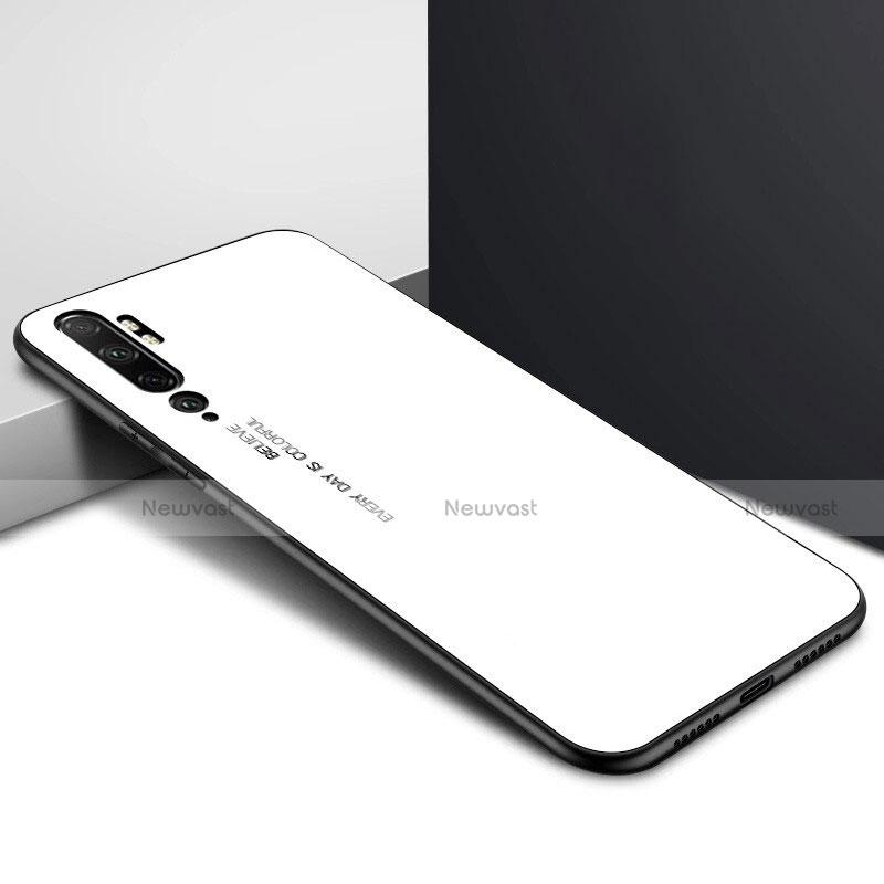 Silicone Frame Mirror Rainbow Gradient Case Cover H02 for Xiaomi Mi Note 10 Pro White